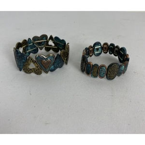 Laugh Live Love Turquoise and Gold Heart Stretchy Bracelet Set of 2